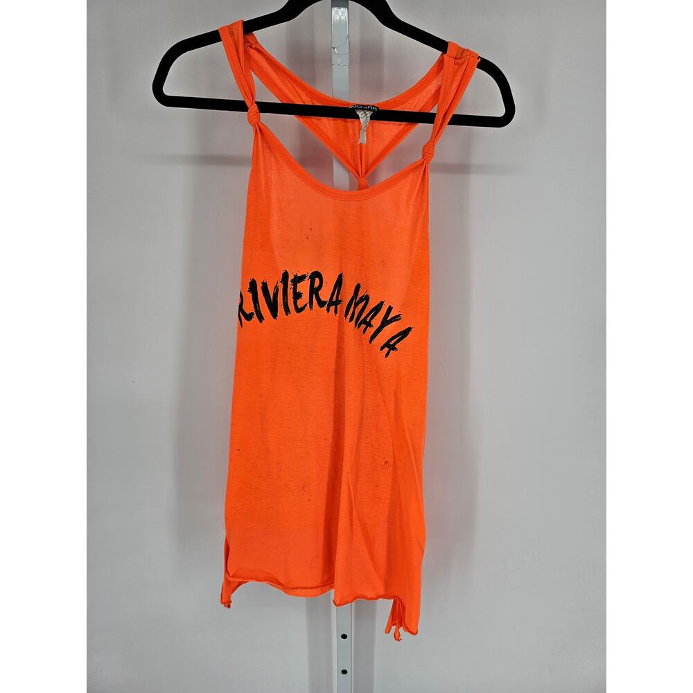 VTG Y2K INGEAR Womens Sz S Loose Fit Athletic Tank Top Neon Orange Riviera Maya